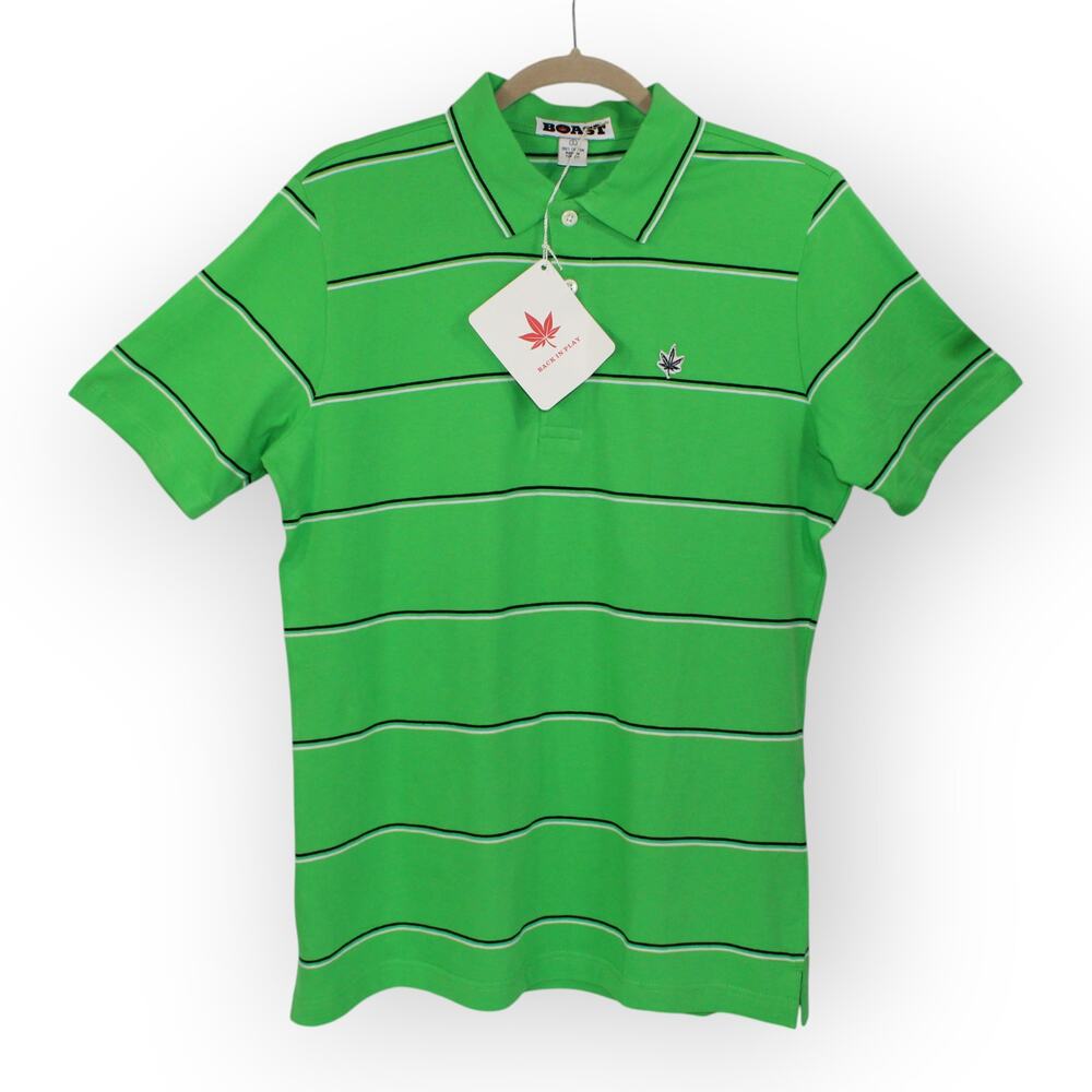NEW Small BOAST USA Mens Jersey Striped Polo KellyGreen Cotton